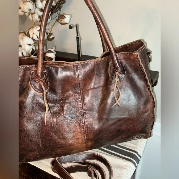 Bed Stu Leather Rockaway Shoulder Bag Crossbody Tote Teak Rustic MSRP  $345 - Picture 3 of 13